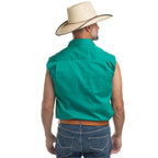 Just Country Mens Jack Sleeveless Half Button Work Shirt (10103) Dark Green Back with Hat