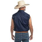 Just Country Mens Jack Sleeveless Half Button Work Shirt (10103) Navy Back with Hat