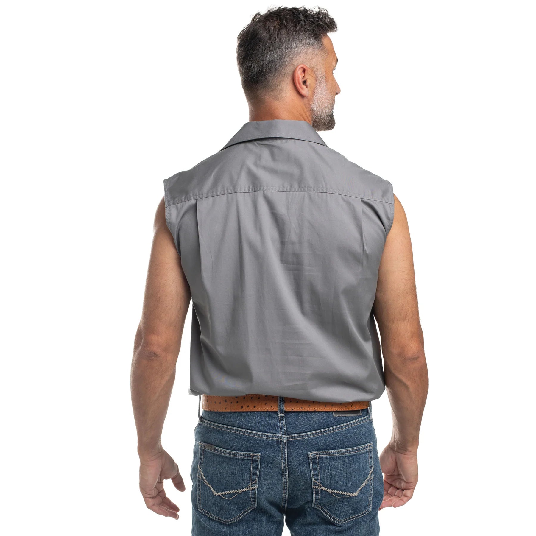 Just Country Mens Jack Sleeveless Half Button Work Shirt (10103) Steel Grey Back
