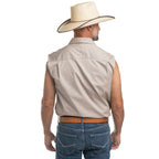 Just Country Mens Jack Sleeveless Half Button Work Shirt (10103) Stone Back with Hat