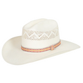 The Just Country Western Cowboy Hat (TG156-P) Pink Ribbon features a wide brim, decorative zigzag ventilation holes, and a colorful woven band around the base of the crown.