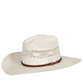 The Just Country Western Cowboy Hat (TG158) in ivory features a cream-colored straw build, decorative brown band with buckle, and ventilated cutout patterns along the crown.