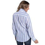 Just Country Womens Abbey Frills Full Button L/S Dress Shirt (WWLS2603) White/Denim Stripe Lace