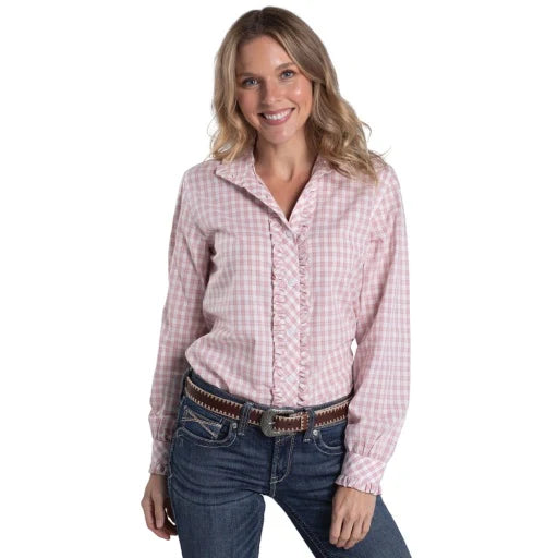 Just Country Womens Abbey Frills Full Button L/S Dress Shirt (WWLS2616) Heather Rose/White Check