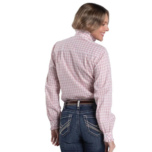 Just Country Womens Abbey Frills Full Button L/S Dress Shirt (WWLS2616) Heather Rose/White Check