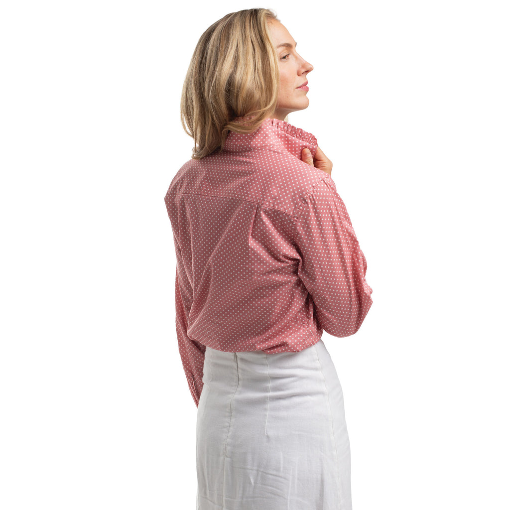 Just Country Womens Abbey Frills Full Button L/S Print Shirt (WWLS2660) Rosewater & White Mini Spots