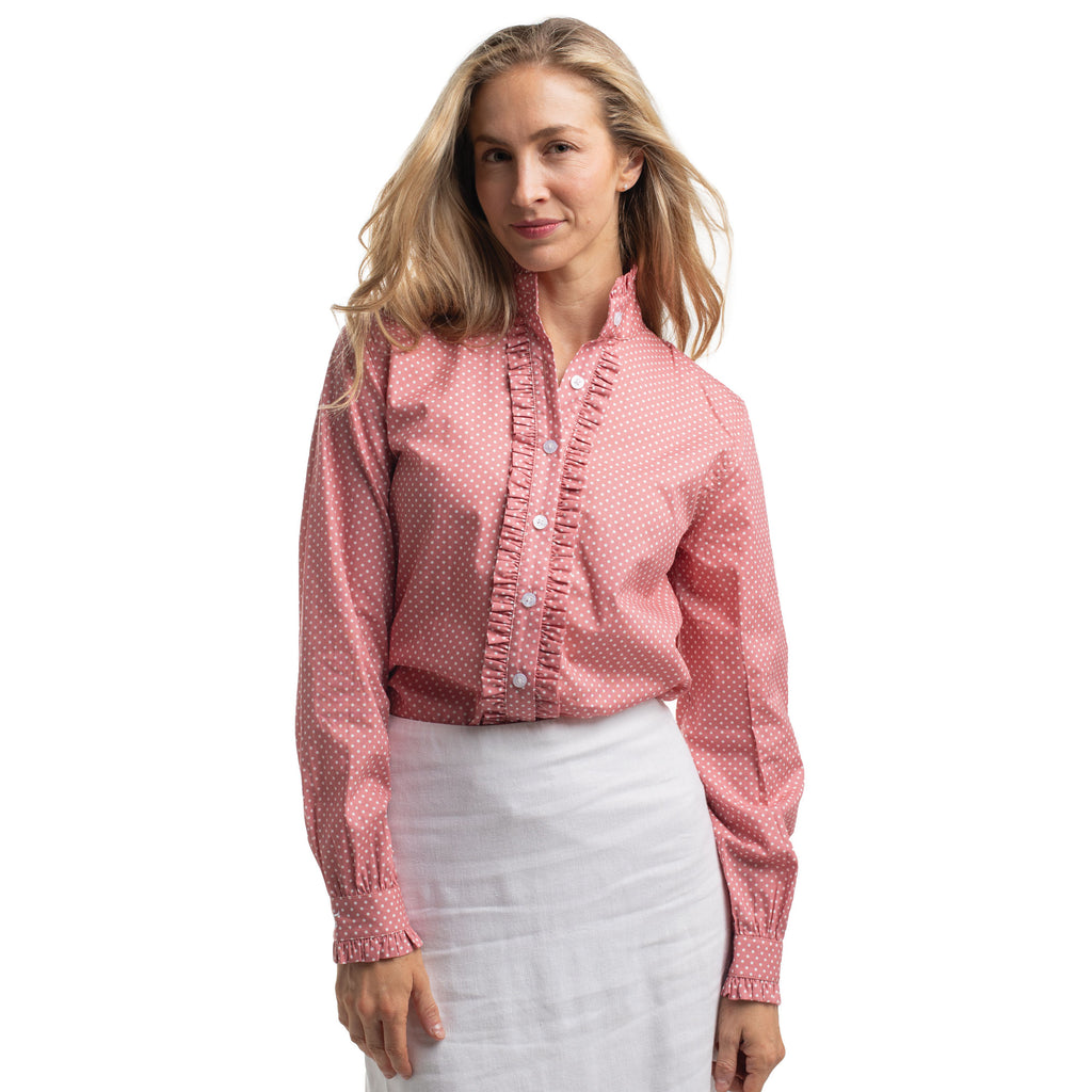 Just Country Womens Abbey Frills Full Button L/S Print Shirt (WWLS2660) Rosewater & White Mini Spots