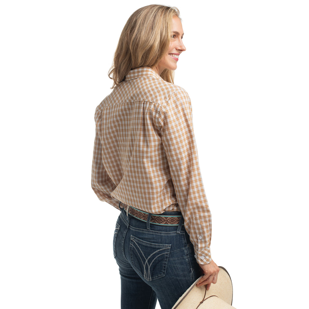Just Country Womens Abbey Full Button L/S Print Shirt (WWLS2654) Mustard & White Check