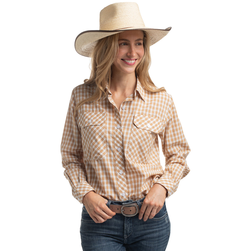 Just Country Womens Abbey Full Button L/S Print Shirt (WWLS2654) Mustard & White Check