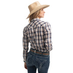 Just Country Womens Abbey Full Button L/S Print Shirt (WWLS2657) Tan/Navy/White Plaid