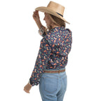 Just Country Womens Abbey Full Button L/S Print Shirt (WWLS2658) Navy Western Boots