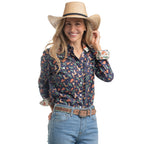 Just Country Womens Abbey Full Button L/S Print Shirt (WWLS2658) Navy Western Boots
