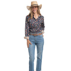Just Country Womens Abbey Full Button L/S Print Shirt (WWLS2658) Navy Western Boots