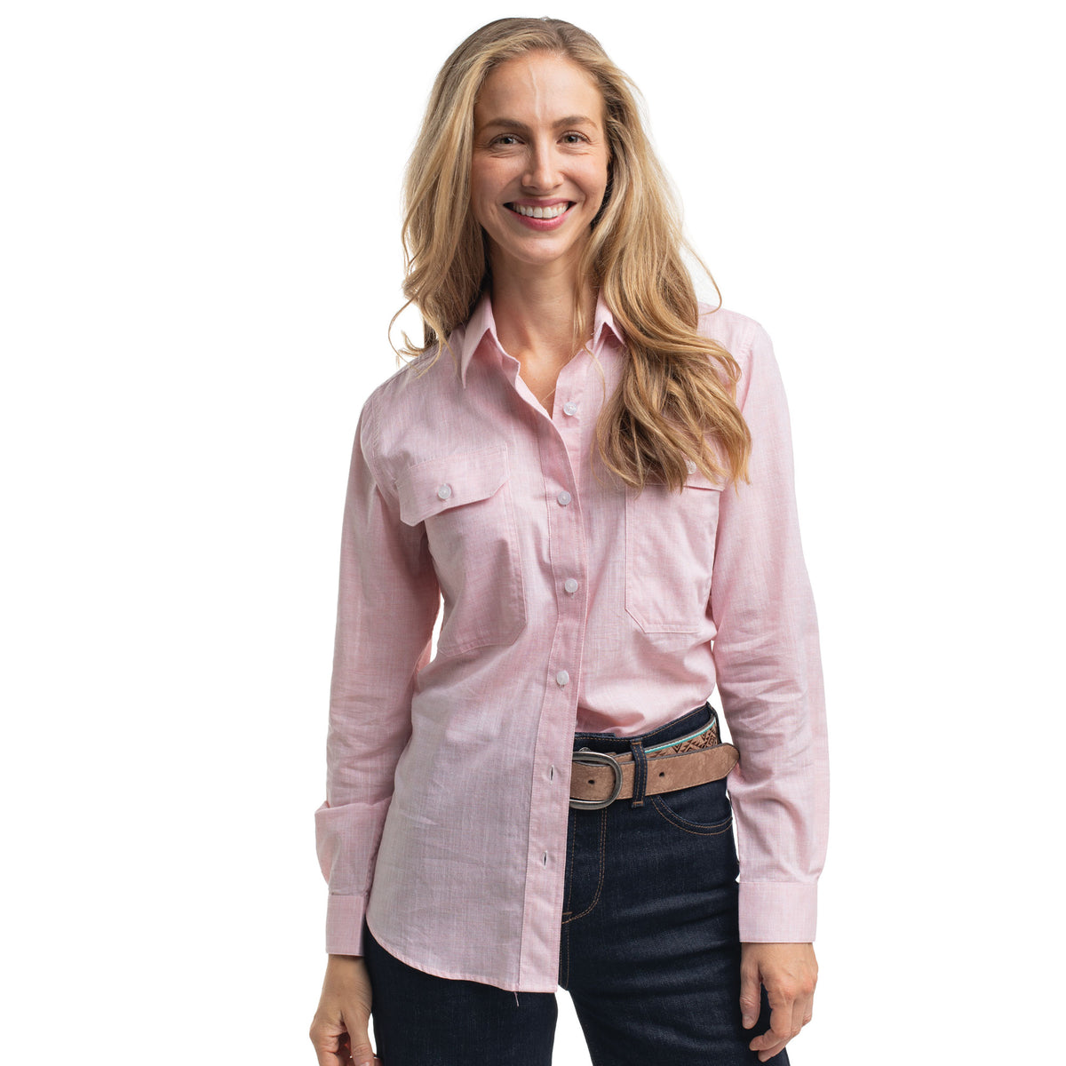 Just Country Womens Abbey Full Button L/S Print Shirt (WWLS2662) Powder Pink