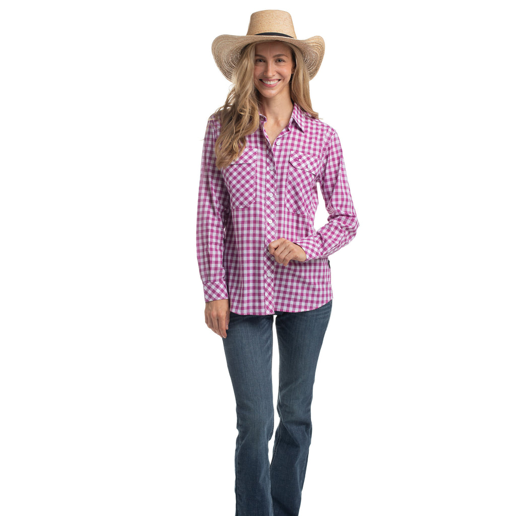 Just Country Womens Abbey Full Button L/S Print Shirt (WWLS2665) Magenta & White Check