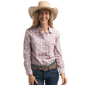 Just Country Womens Georgie Half Button L/S Print Shirt (WWLS2661) White/Tan/Baby Pink Plaid