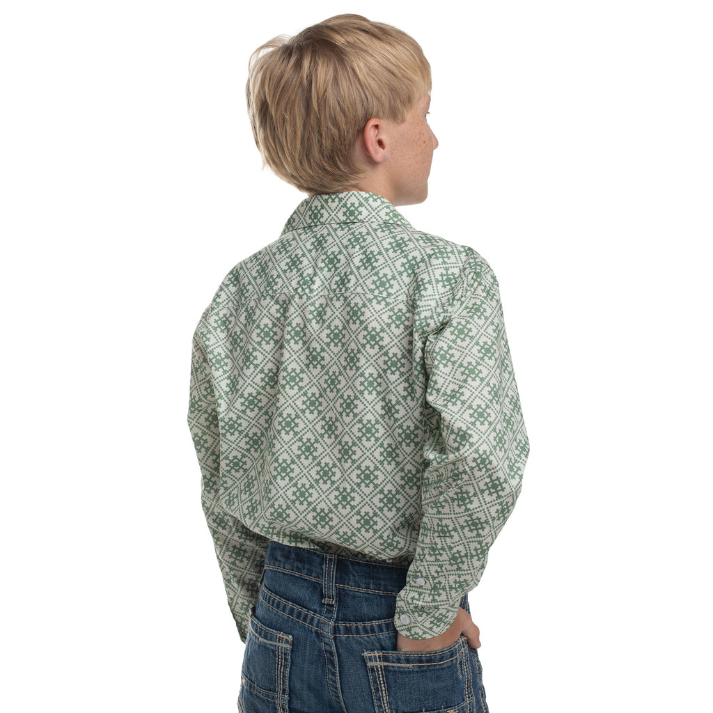 Just Country Boys Brayden Half Button L/S Print Shirt (BWLS2639) Eucalyptus & White Print