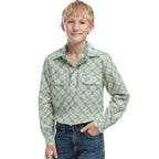 Just Country Boys Brayden Half Button L/S Print Shirt (BWLS2639) Eucalyptus & White Print
