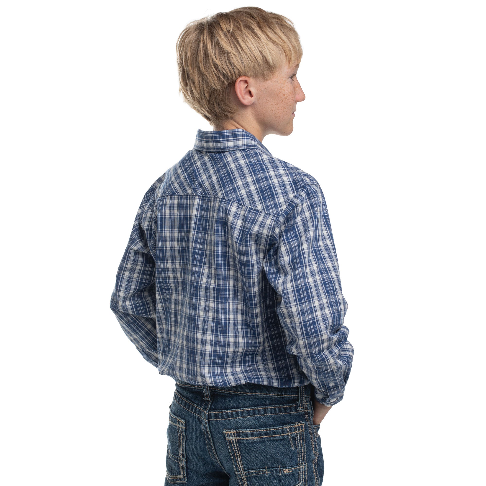 Just Country Boys Brayden Half Button L/S Print Shirt (BWLS2668) Royal Blue/White Plaid