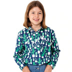 Just Country Girls Harper Half Button Print Shirt (GWLS2148) Navy/Green Cactus