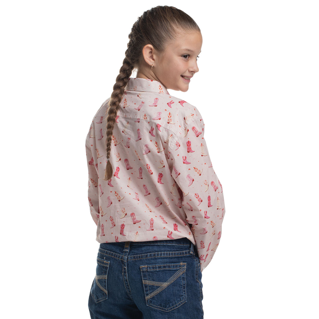 Just Country Girls Harper Half Button L/S Print Shirt (GWLS2644) Baby Pink Boots