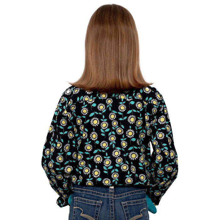 Just Country Girls Harper Half Button Print Shirt (GWLS2272) Black Sunflowers  [SD]