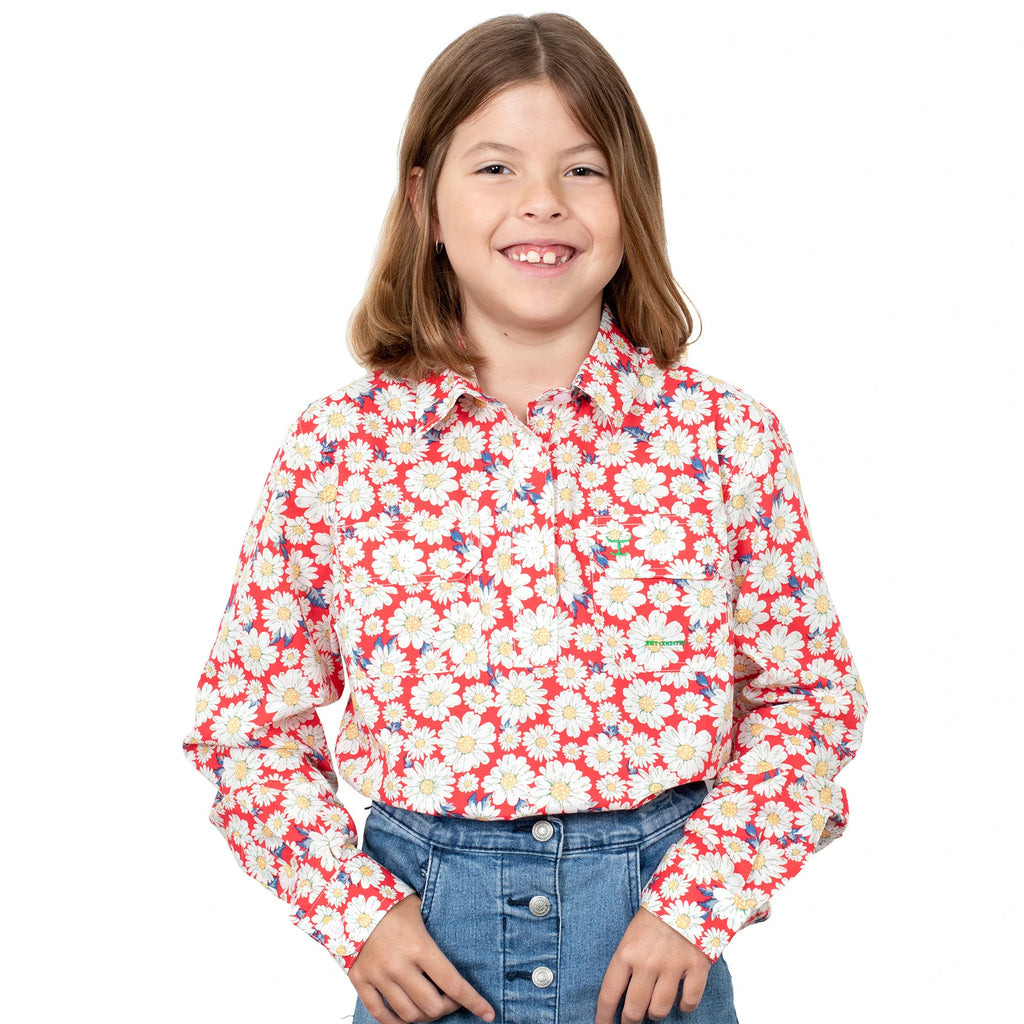 Just Country Girls Harper Half Button Shirt (GWLS2215) Raspberry [SD]