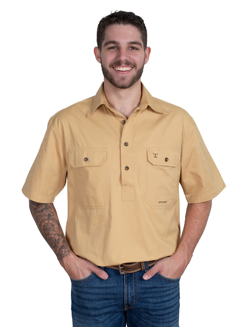 Just Country Mens Adam S/S Half Button Work Shirt (10104SAN) Sand [SD]