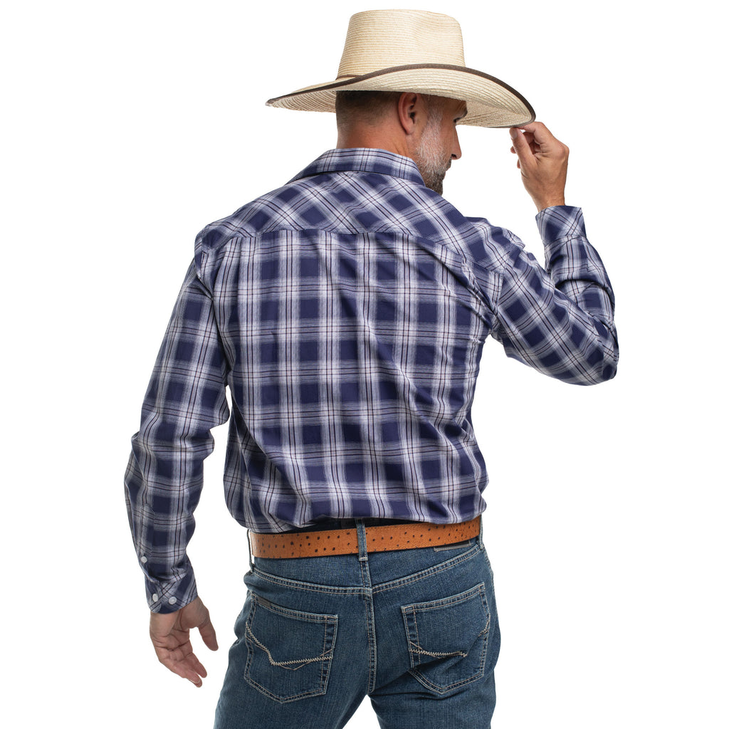 Just Country Mens Austin Full Button L/S Print Shirt (MWLS2667)  Navy/White Plaid