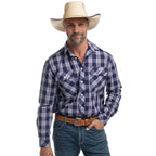 Just Country Mens Austin Full Button L/S Print Shirt (MWLS2667)  Navy/White Plaid
