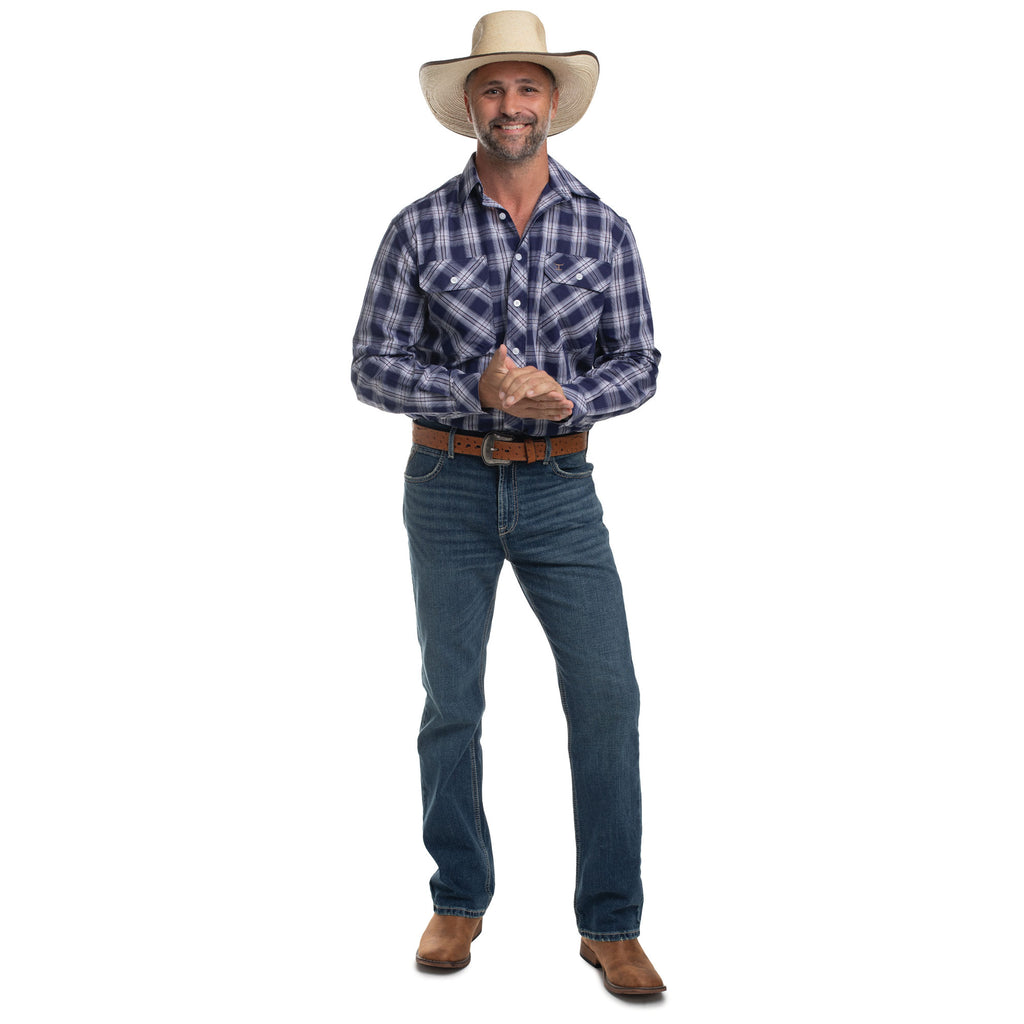 Just Country Mens Austin Full Button L/S Print Shirt (MWLS2667)  Navy/White Plaid