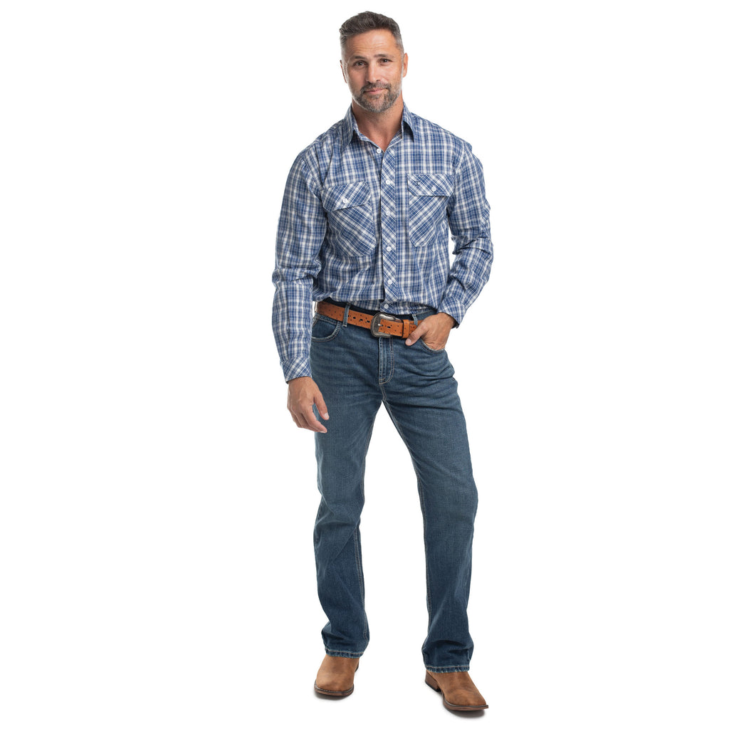 Just Country Mens Austin Full Button L/S Print Shirt (MWLS2668) Royal Blue/White Plaid