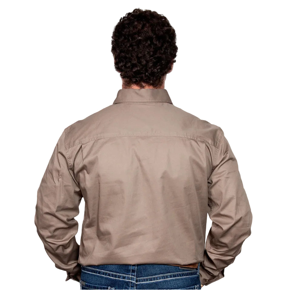 Just Country Mens Cameron Half Button Work Shirt (10101) Brown