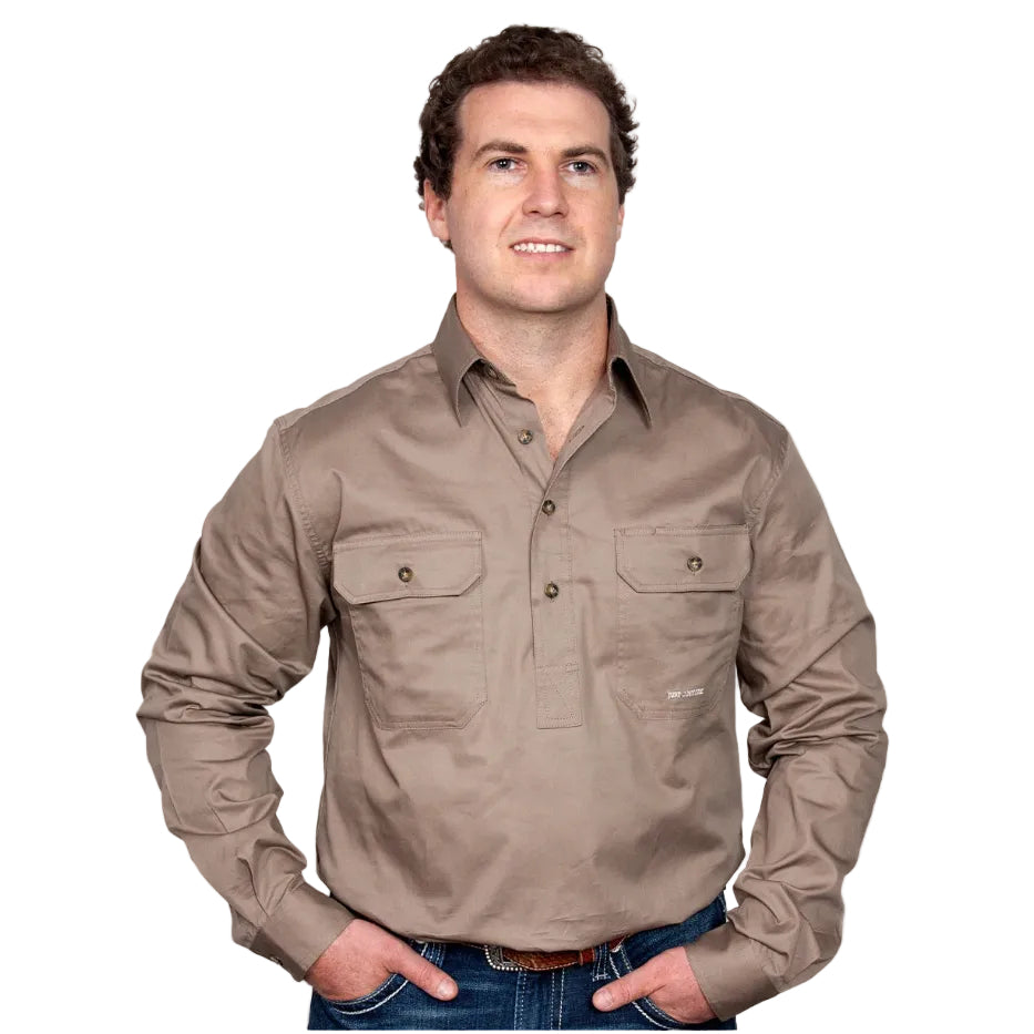 Just Country Mens Cameron Half Button Work Shirt (10101) Brown