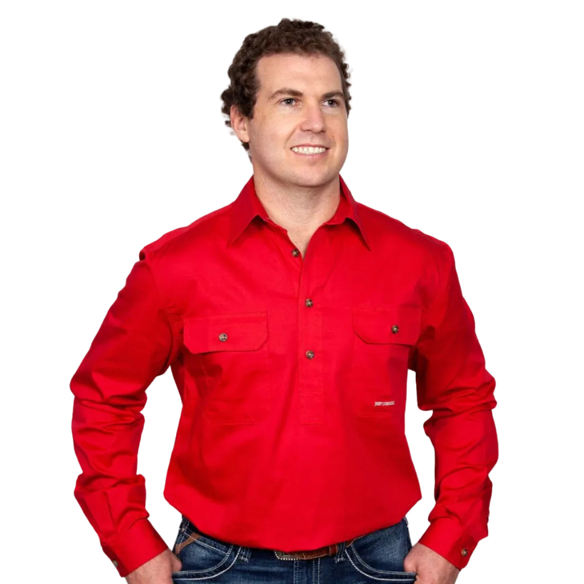 Just Country Mens Cameron Half Button Work Shirt (10101) Chilli