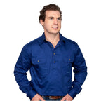 Just Country Mens Cameron Half Button Work Shirt (10101) Cobalt