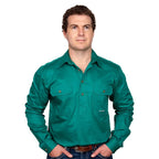 Just Country Mens Cameron Half Button Work Shirt (10101) Dark Green