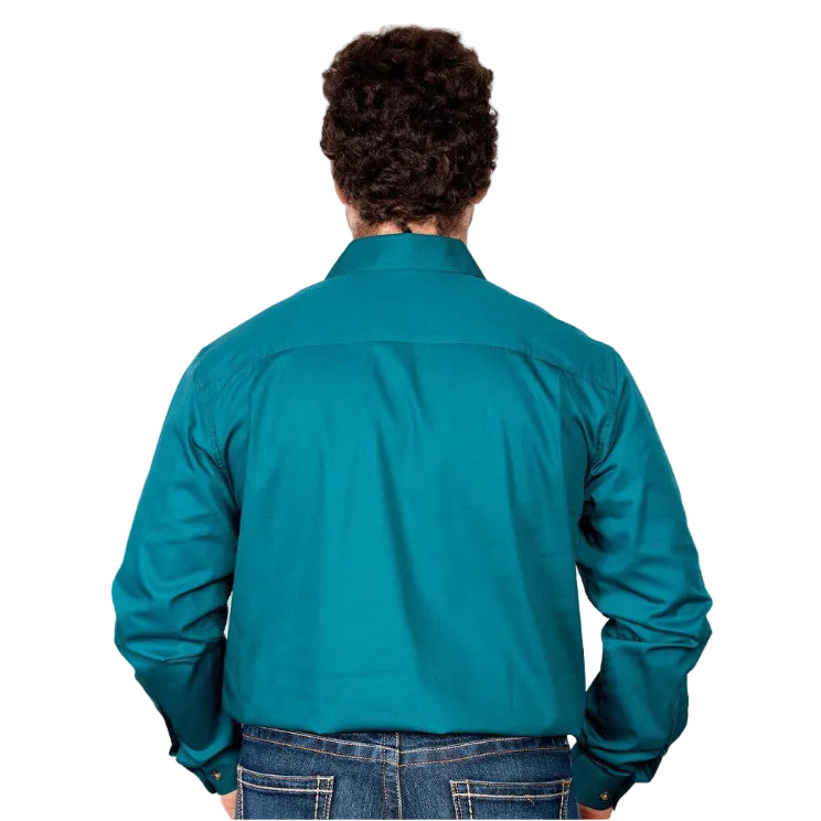 Just Country Mens Cameron Half Button Work Shirt (10101) Forest Green
