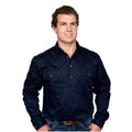 Just Country Mens Cameron Half Button Work Shirt (10101) Navy