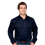 Just Country Mens Cameron Half Button Work Shirt (10101) Navy