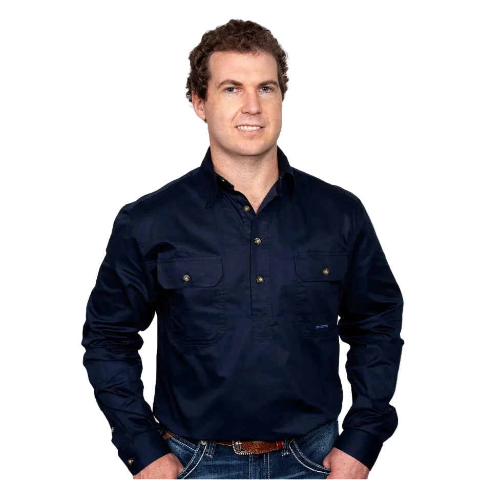 Just Country Mens Cameron Half Button Work Shirt (10101) Navy
