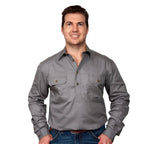 Just Country Mens Cameron Half Button Work Shirt (10101) Steel Grey
