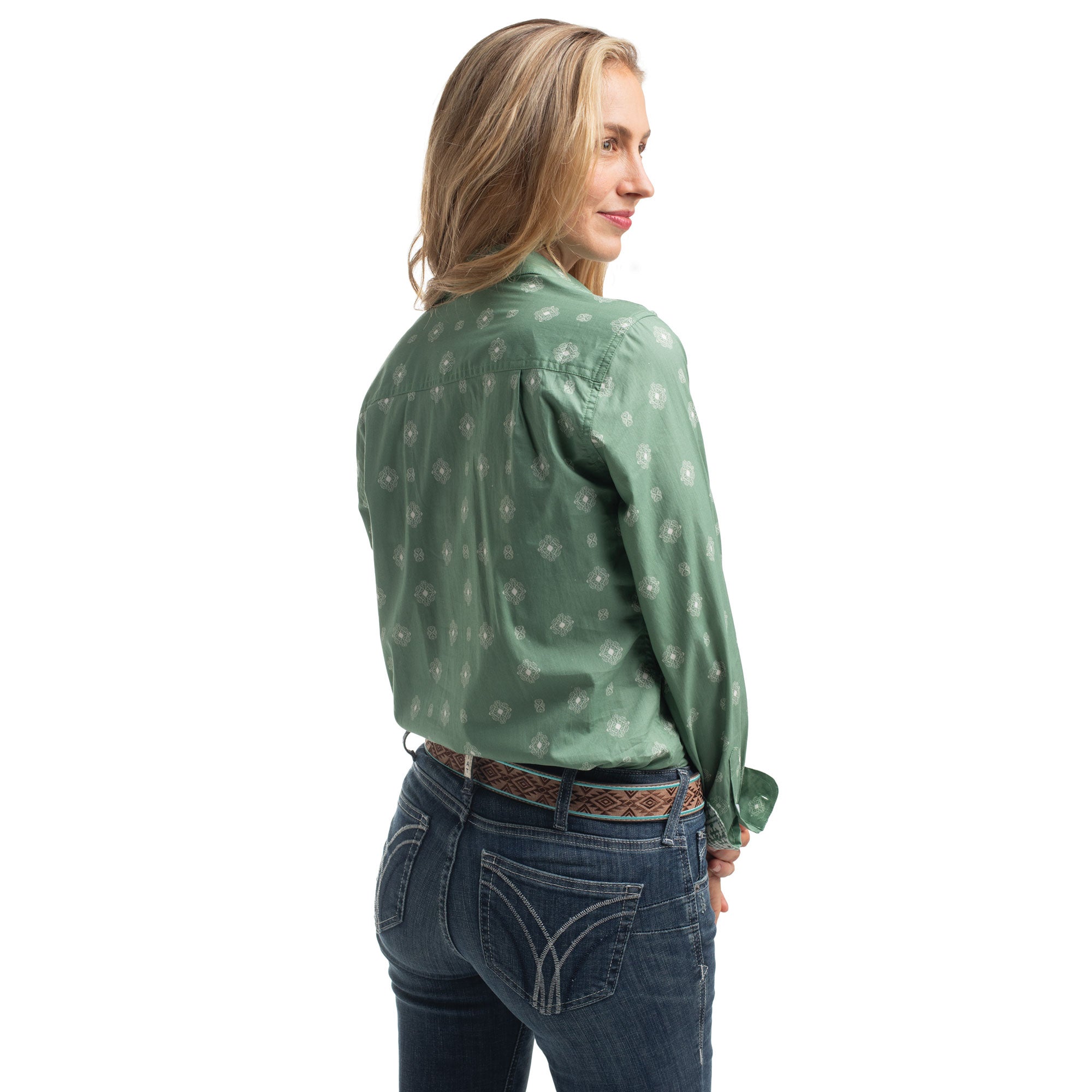 Just Country Womens Abbey Full Button L/S Print Shirt (WWLS2638) Eucalyptus & White Print