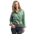Just Country Womens Abbey Full Button L/S Print Shirt (WWLS2638) Eucalyptus & White Print