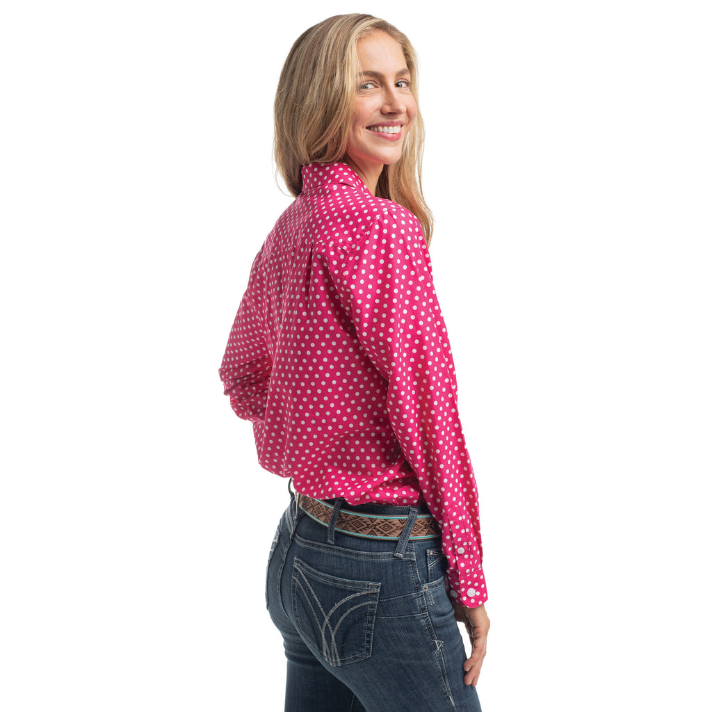 Just Country Womens Abbey Full Button L/S Print Shirt (WWLS2642) Raspberry & White Polka Dots