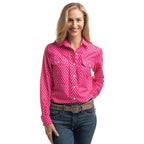 Just Country Womens Abbey Full Button L/S Print Shirt (WWLS2642) Raspberry & White Polka Dots