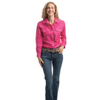 Just Country Womens Abbey Full Button L/S Print Shirt (WWLS2642) Raspberry & White Polka Dots