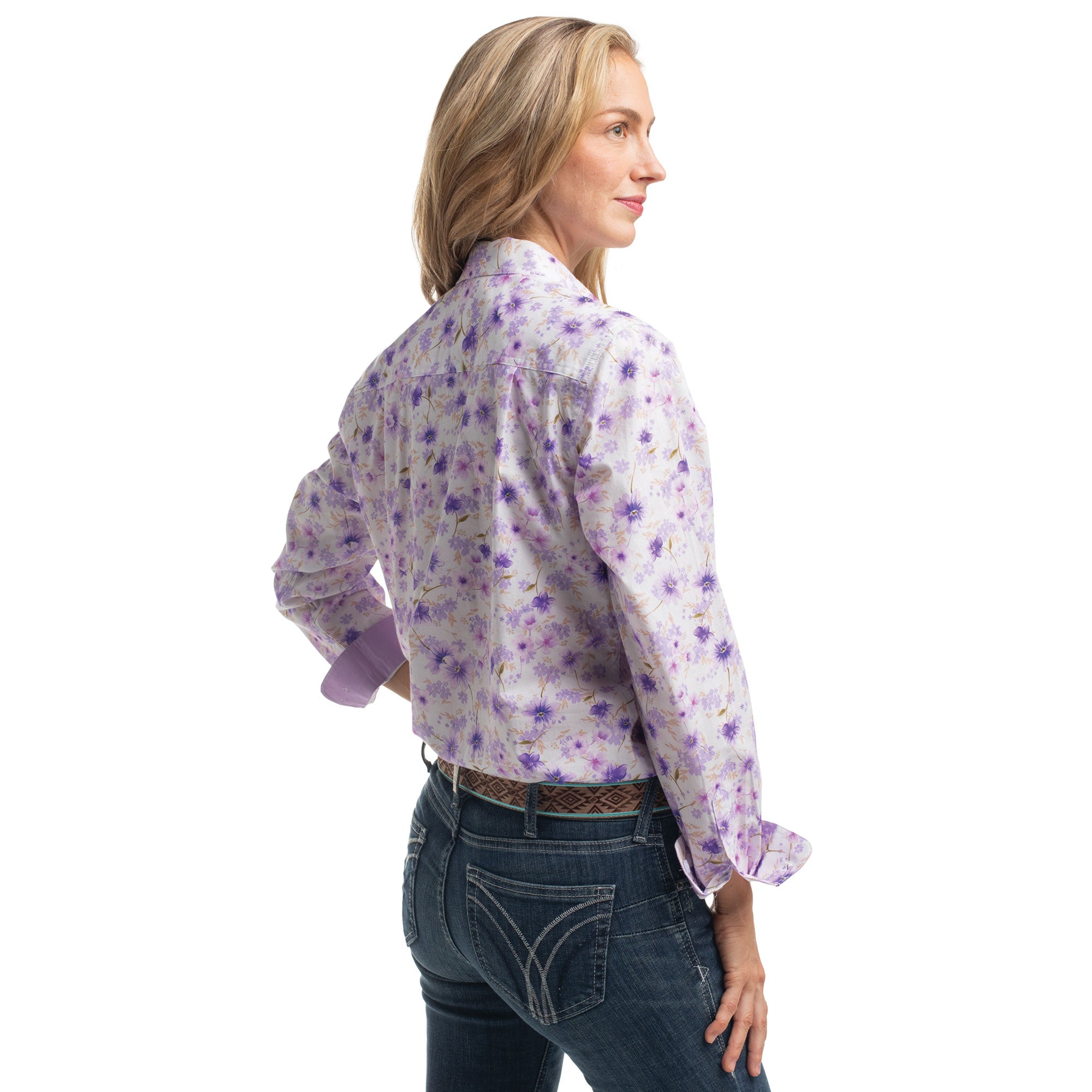 Just Country Womens Abbey Full Button L/S Print Shirt (WWLS2648) Purple & White Wildflowers/Orchid
