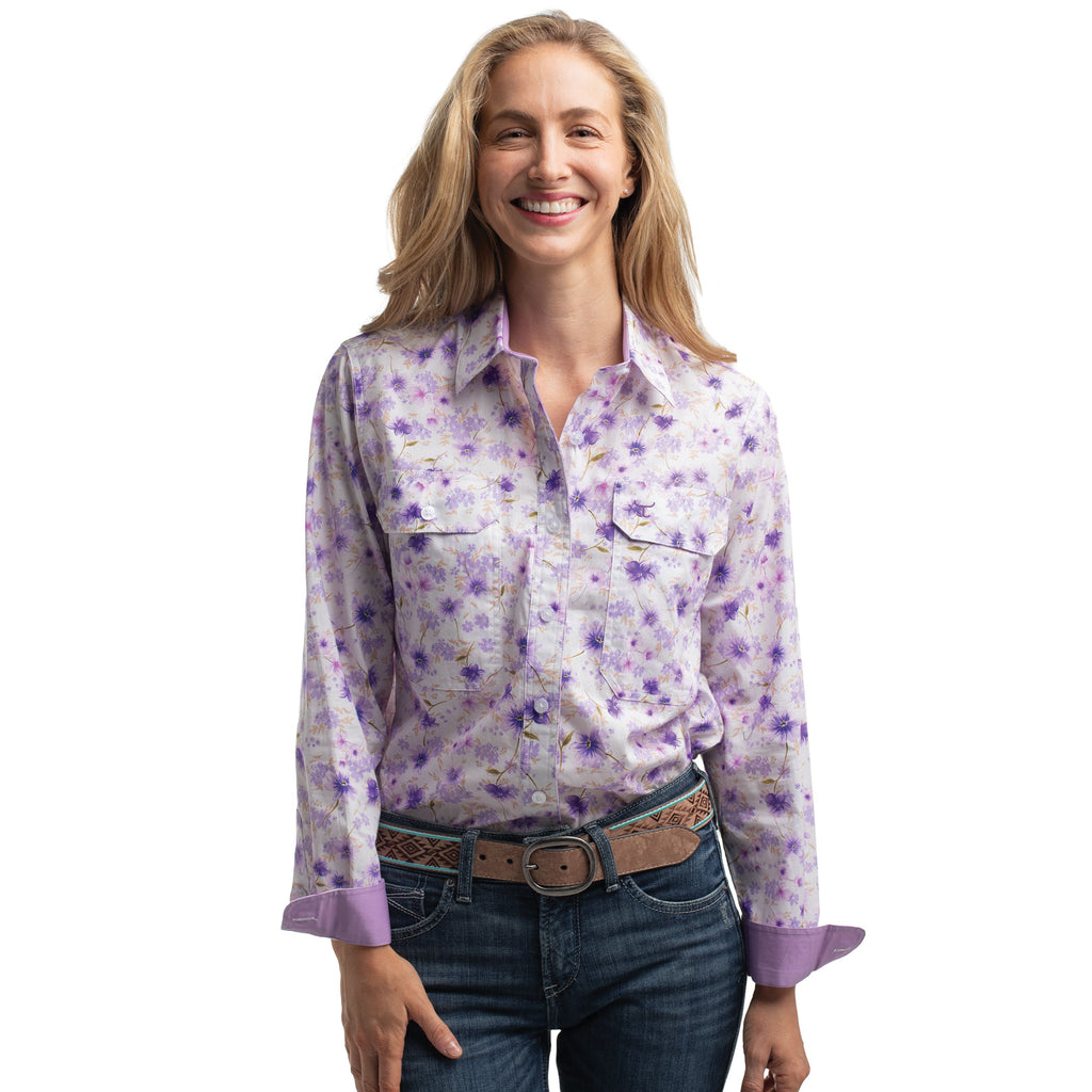 Just Country Womens Abbey Full Button L/S Print Shirt (WWLS2648) Purple & White Wildflowers/Orchid