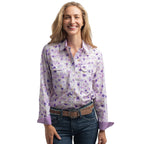 Just Country Womens Abbey Full Button L/S Print Shirt (WWLS2648) Purple & White Wildflowers/Orchid
